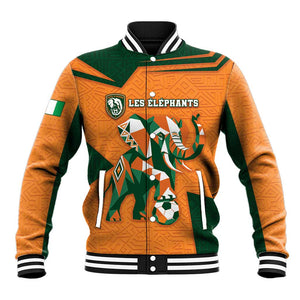 Custom Ivory Coast Football Baseball Jacket Elephant Geometric African Art Style