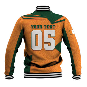 Custom Ivory Coast Football Baseball Jacket Elephant Geometric African Art Style