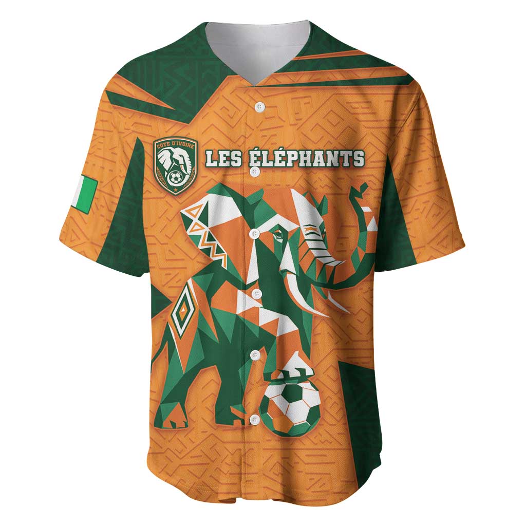 Custom Ivory Coast Football Baseball Jersey Elephant Geometric African Art Style