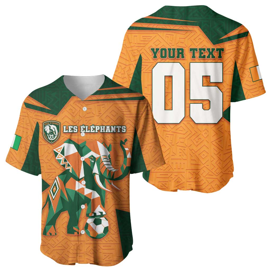Custom Ivory Coast Football Baseball Jersey Elephant Geometric African Art Style