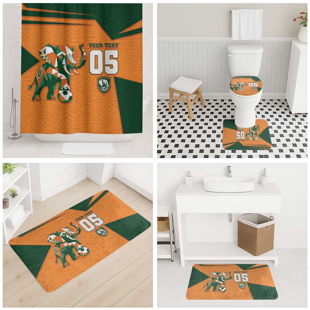 Custom Ivory Coast Football Bathroom Set Elephant Geometric African Art Style