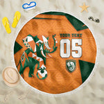 Custom Ivory Coast Football Beach Blanket Elephant Geometric African Art Style