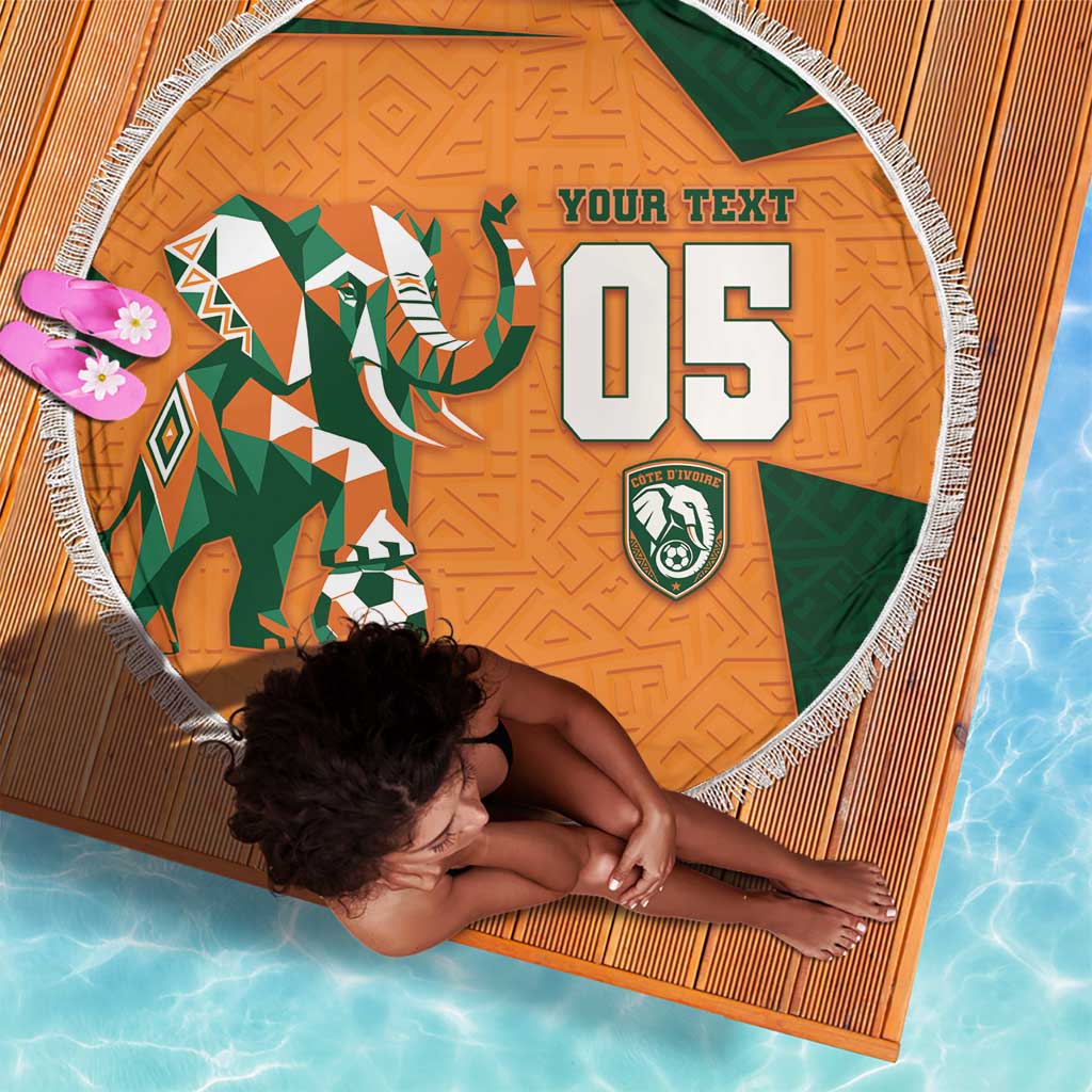 Custom Ivory Coast Football Beach Blanket Elephant Geometric African Art Style