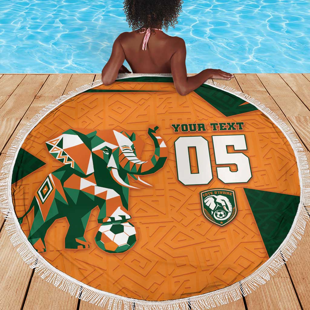 Custom Ivory Coast Football Beach Blanket Elephant Geometric African Art Style