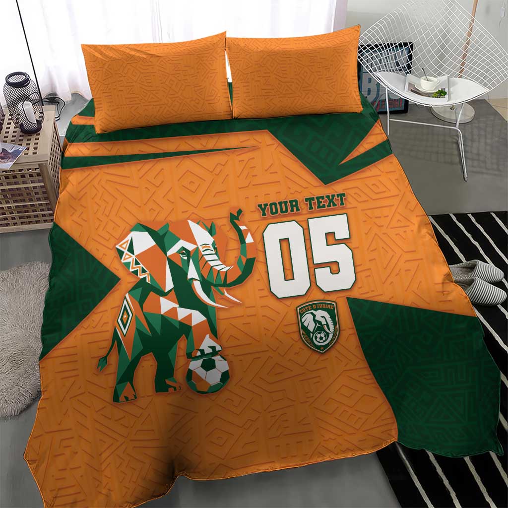 Custom Ivory Coast Football Bedding Set Elephant Geometric African Art Style