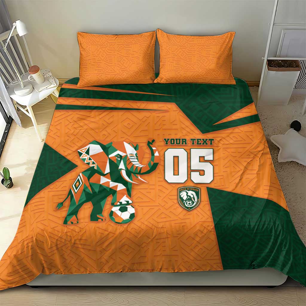 Custom Ivory Coast Football Bedding Set Elephant Geometric African Art Style