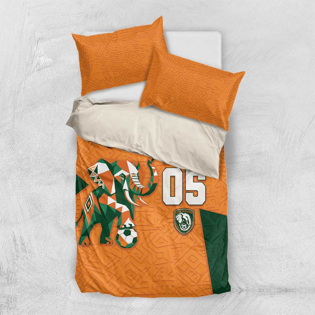 Custom Ivory Coast Football Bedding Set Elephant Geometric African Art Style