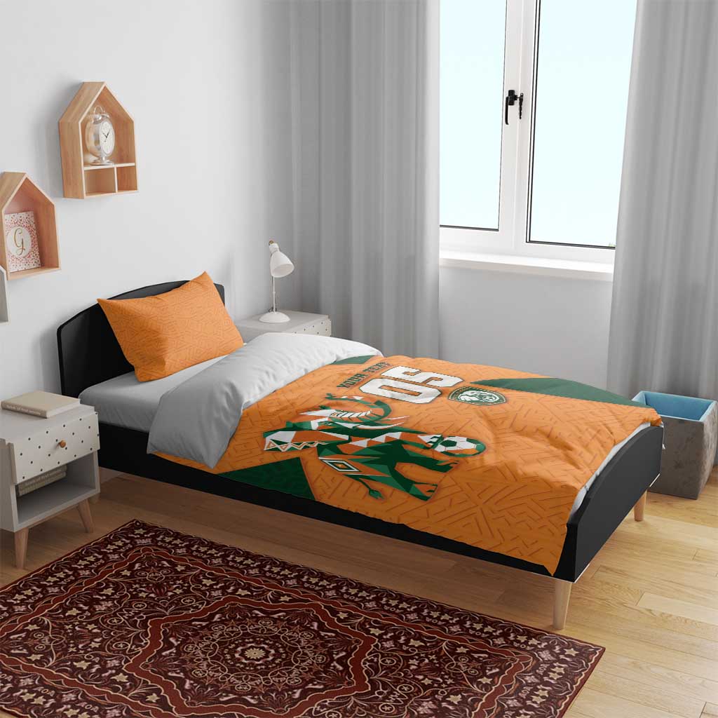 Custom Ivory Coast Football Bedding Set Elephant Geometric African Art Style