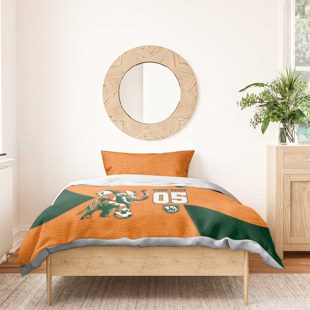 Custom Ivory Coast Football Bedding Set Elephant Geometric African Art Style