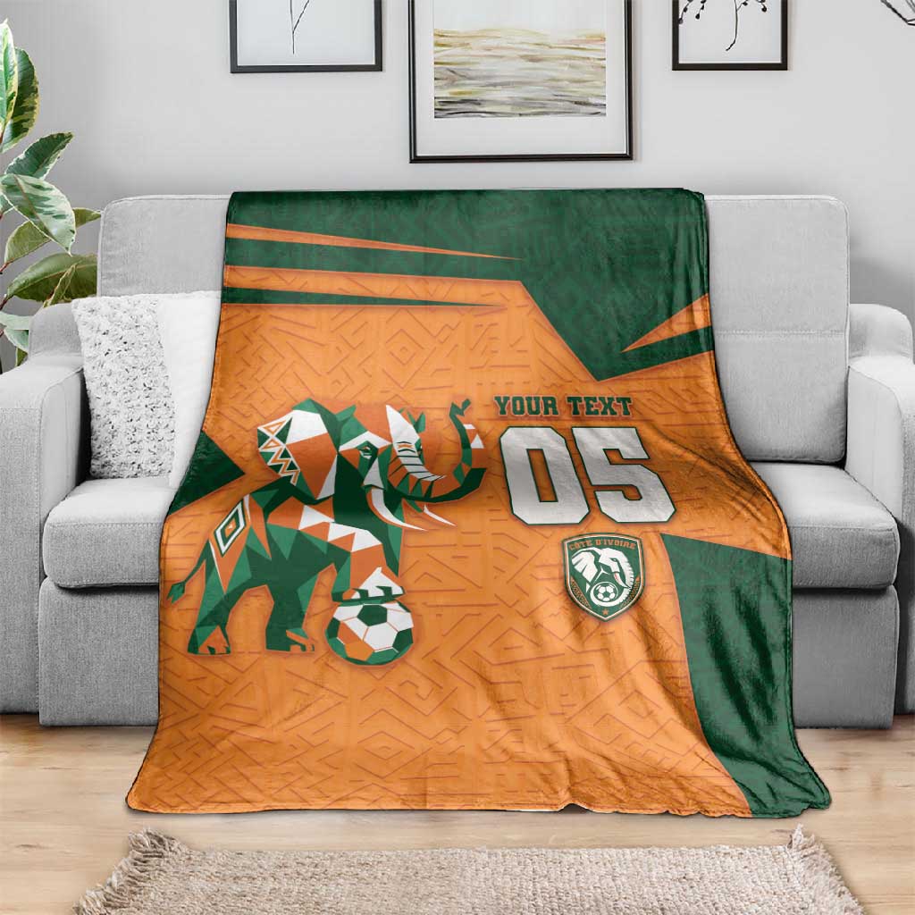 Custom Ivory Coast Football Blanket Elephant Geometric African Art Style