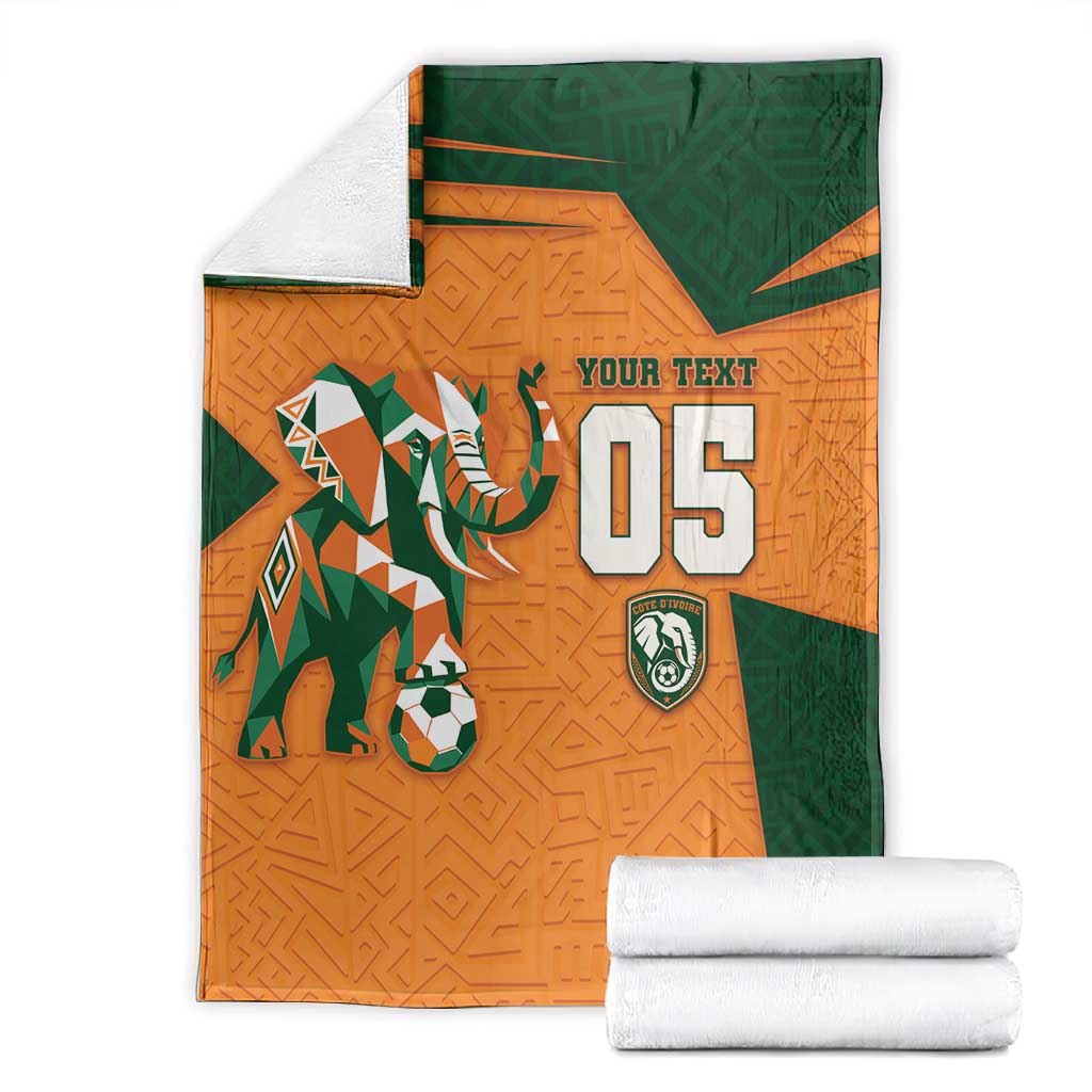 Custom Ivory Coast Football Blanket Elephant Geometric African Art Style