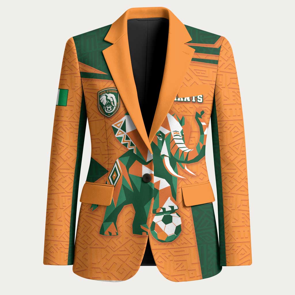 Custom Ivory Coast Football Blazer Elephant Geometric African Art Style