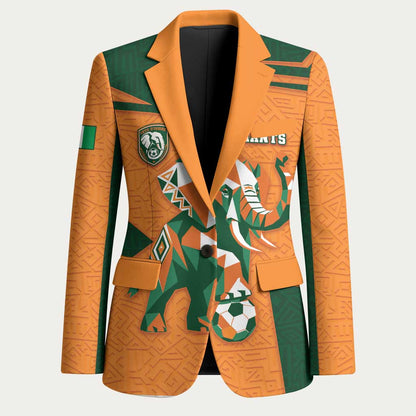 Custom Ivory Coast Football Blazer Elephant Geometric African Art Style