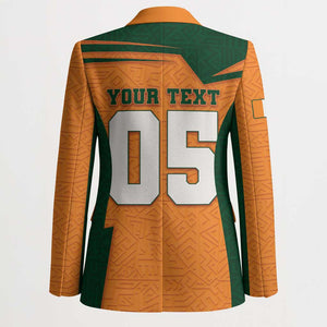 Custom Ivory Coast Football Blazer Elephant Geometric African Art Style