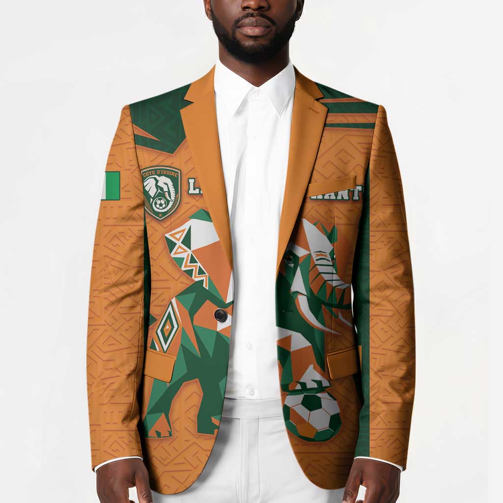 Custom Ivory Coast Football Blazer Elephant Geometric African Art Style
