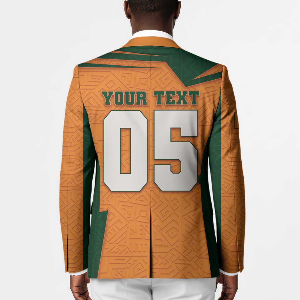 Custom Ivory Coast Football Blazer Elephant Geometric African Art Style