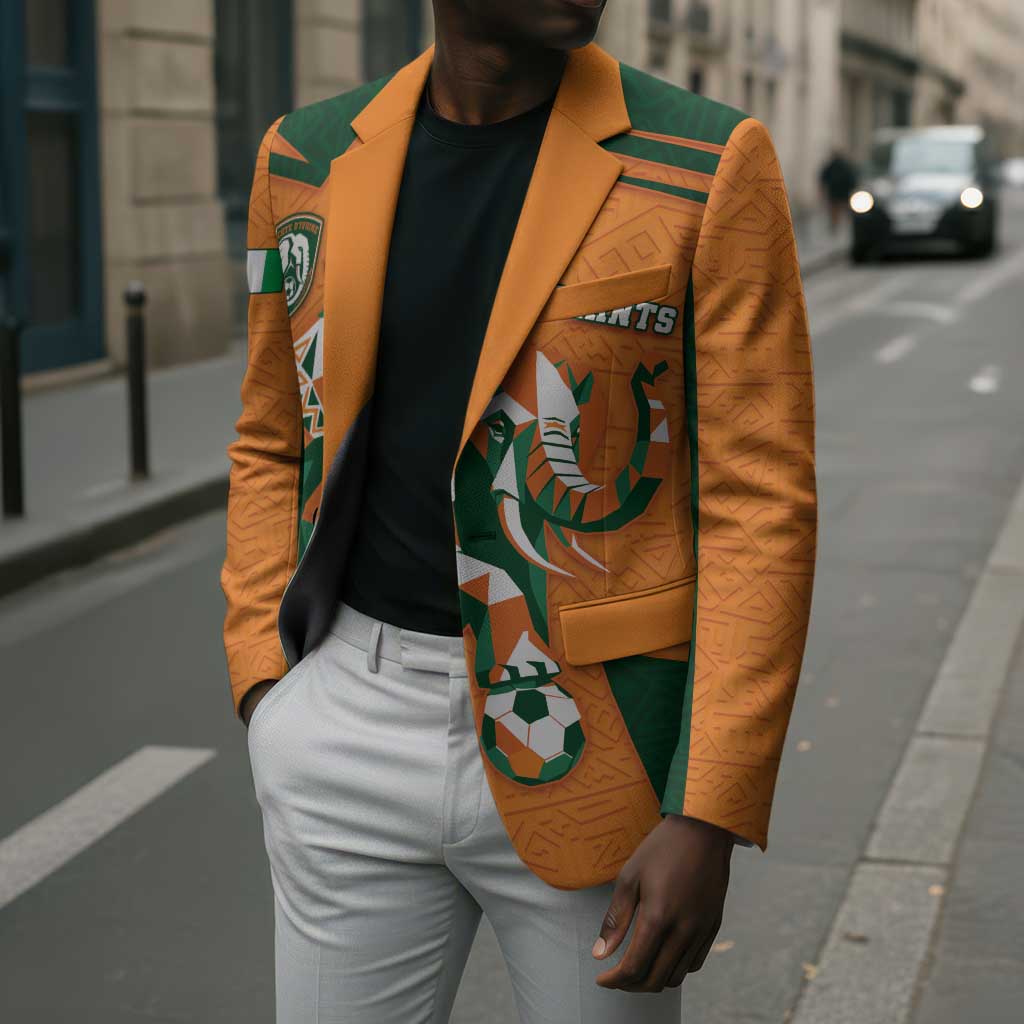Custom Ivory Coast Football Blazer Elephant Geometric African Art Style