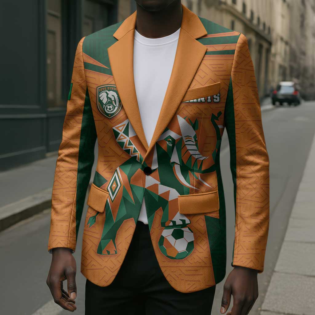 Custom Ivory Coast Football Blazer Elephant Geometric African Art Style