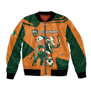 Custom Ivory Coast Football Bomber Jacket Elephant Geometric African Art Style