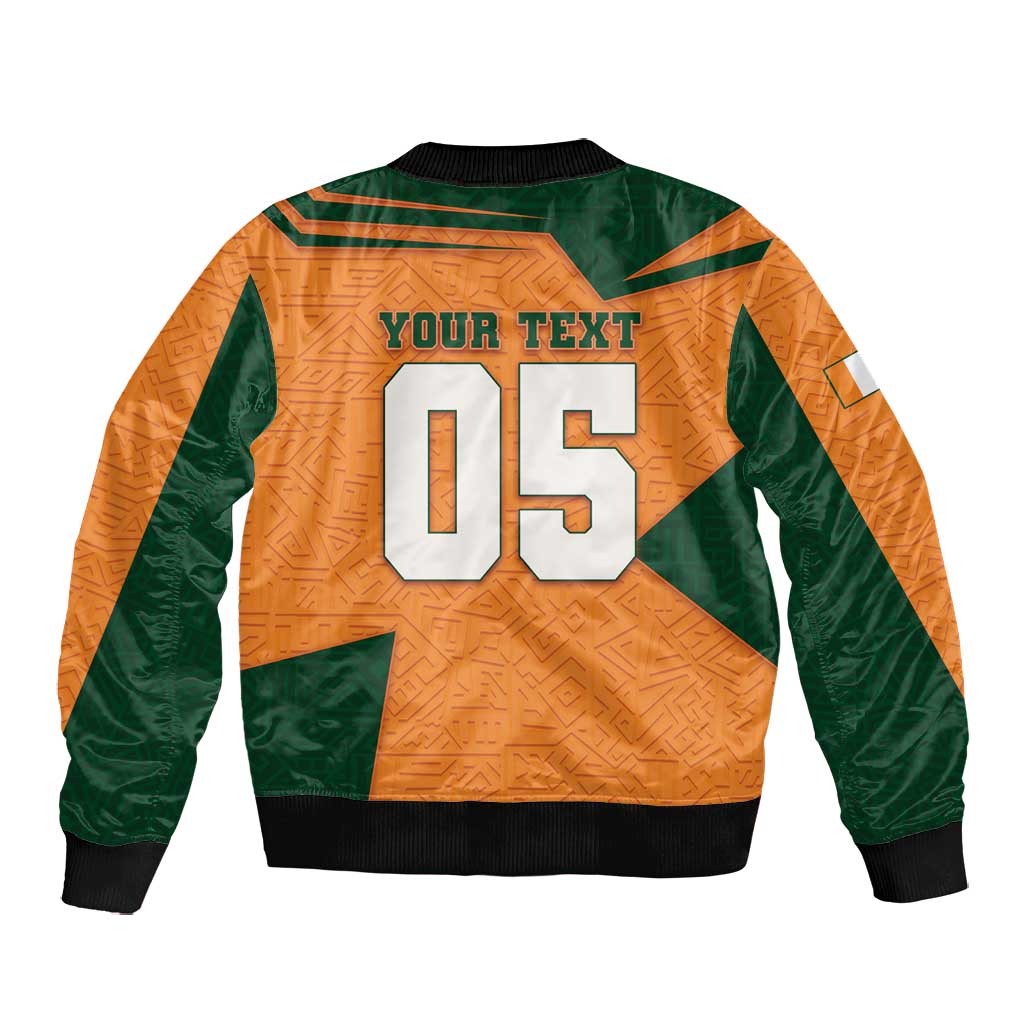Custom Ivory Coast Football Bomber Jacket Elephant Geometric African Art Style