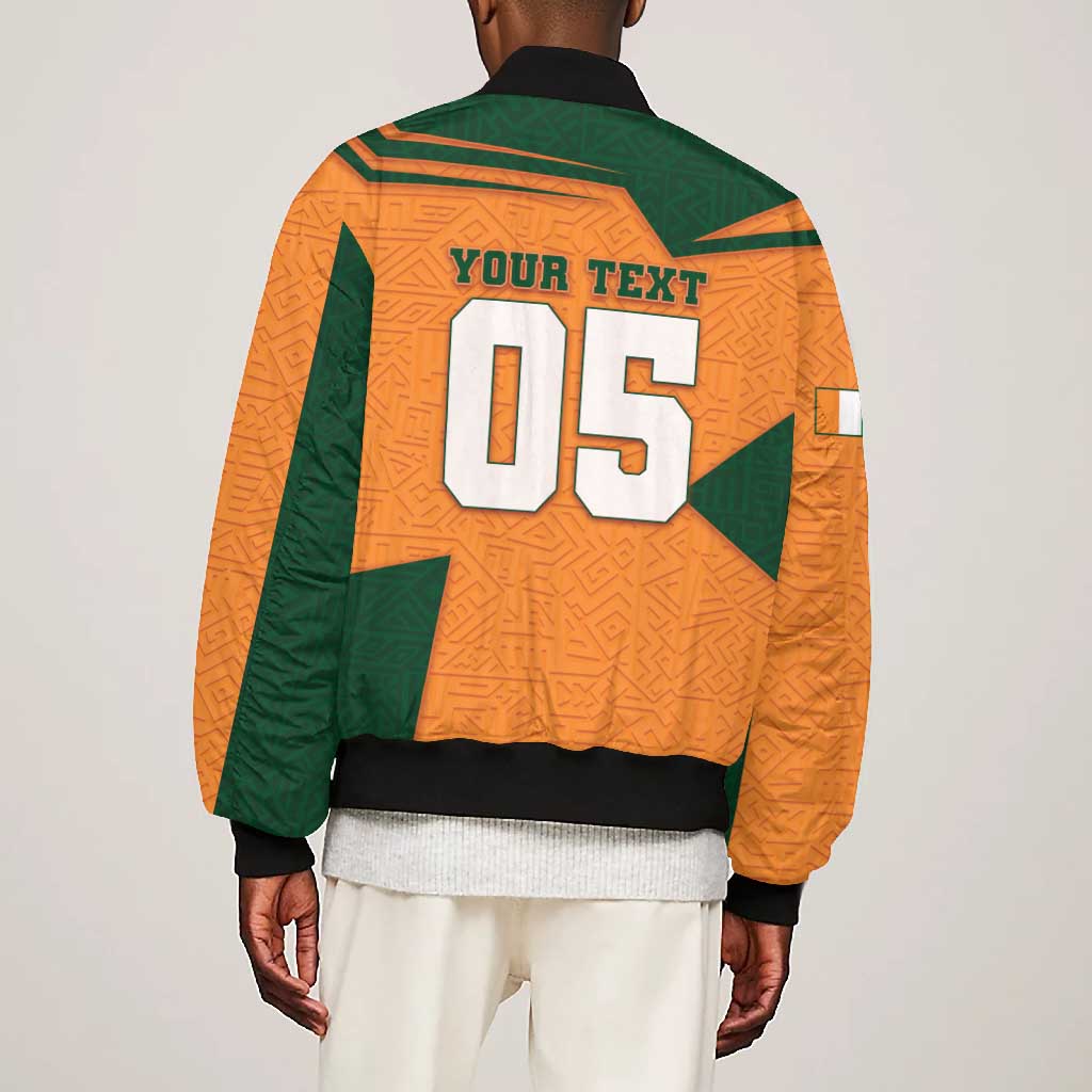 Custom Ivory Coast Football Bomber Jacket Elephant Geometric African Art Style
