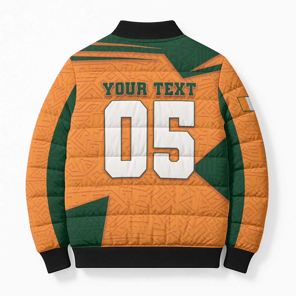 Custom Ivory Coast Football Bomber Puffer Jacket Elephant Geometric African Art Style
