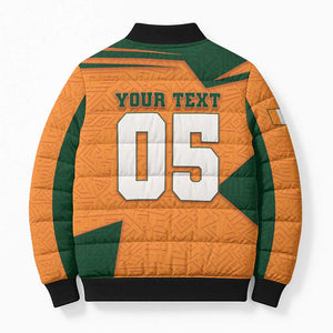 Custom Ivory Coast Football Bomber Puffer Jacket Elephant Geometric African Art Style