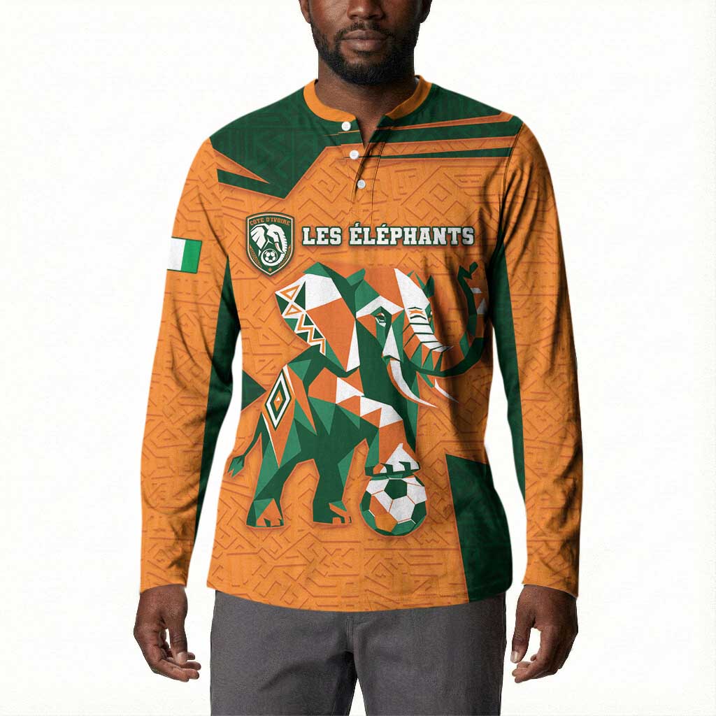 Custom Ivory Coast Football Button Sweatshirt Elephant Geometric African Art Style