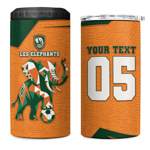 Custom Ivory Coast Football 4 in 1 Can Cooler Tumbler Elephant Geometric African Art Style