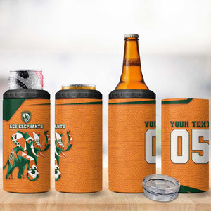 Custom Ivory Coast Football 4 in 1 Can Cooler Tumbler Elephant Geometric African Art Style