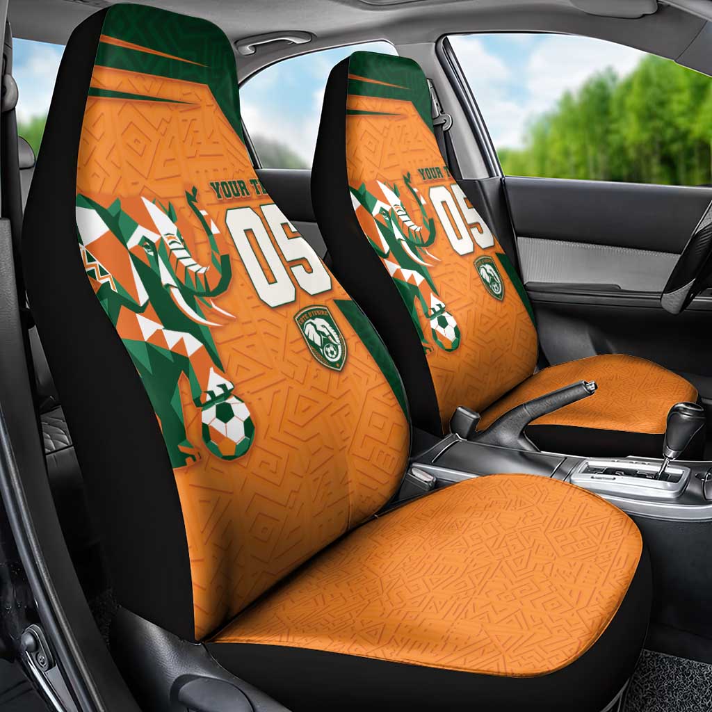 Custom Ivory Coast Football Car Seat Cover Elephant Geometric African Art Style