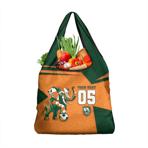 Custom Ivory Coast Football Grocery Bag Elephant Geometric African Art Style