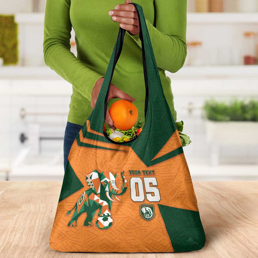 Custom Ivory Coast Football Grocery Bag Elephant Geometric African Art Style
