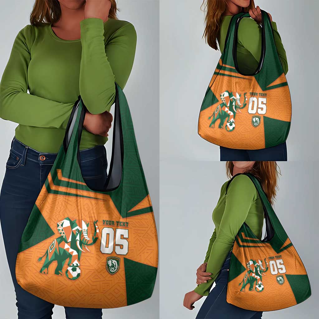 Custom Ivory Coast Football Grocery Bag Elephant Geometric African Art Style