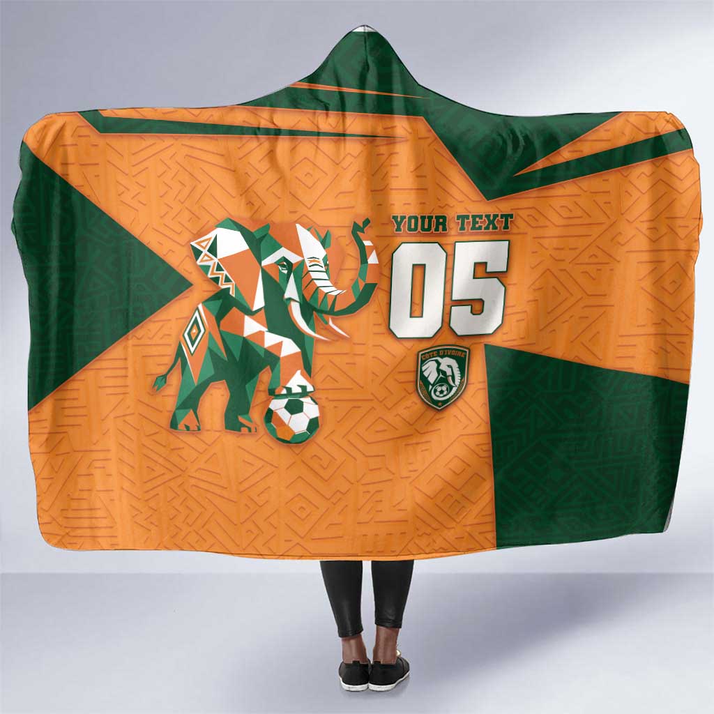 Custom Ivory Coast Football Hooded Blanket Elephant Geometric African Art Style