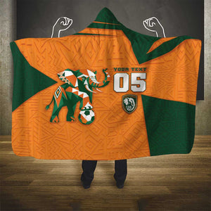Custom Ivory Coast Football Hooded Blanket Elephant Geometric African Art Style