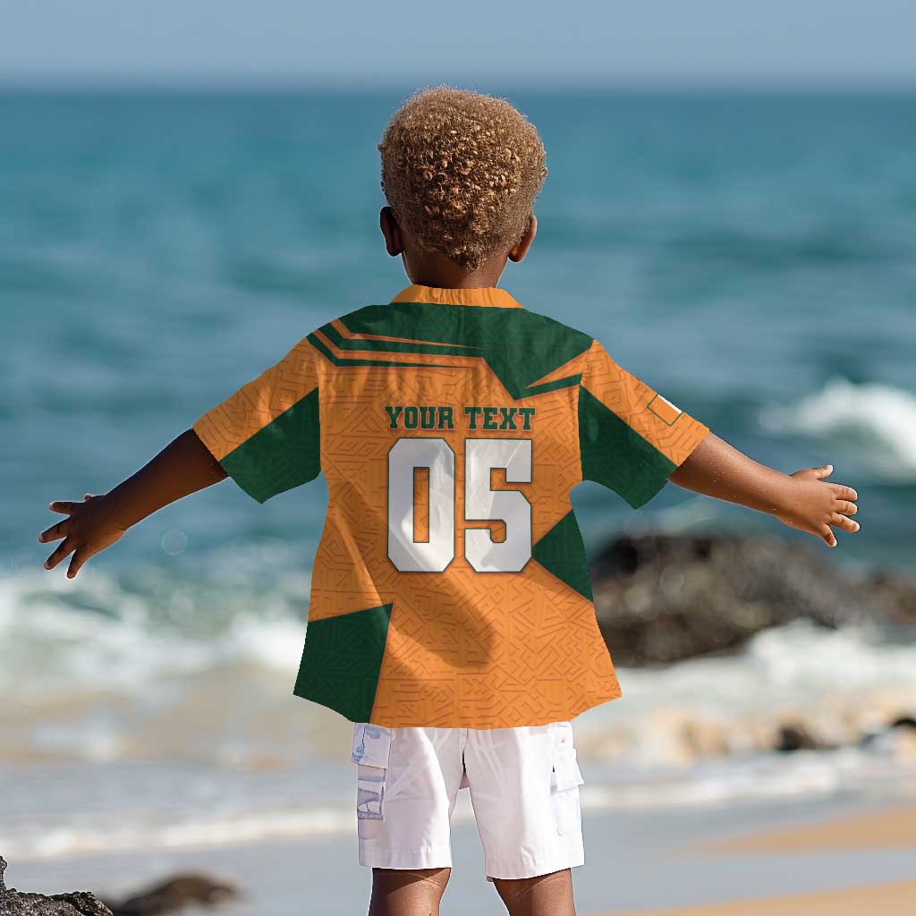 Custom Ivory Coast Football Kid Hawaiian Shirt Elephant Geometric African Art Style