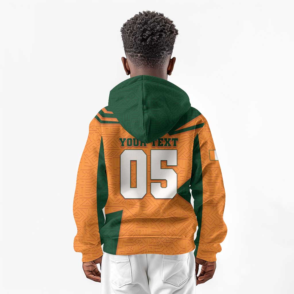 Custom Ivory Coast Football Kid Hoodie Elephant Geometric African Art Style