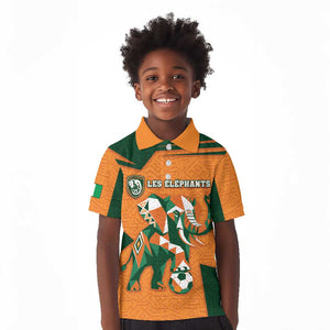 Custom Ivory Coast Football Kid Polo Shirt Elephant Geometric African Art Style
