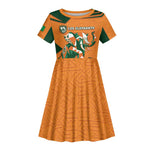 Custom Ivory Coast Football Kid Short Sleeve Dress Elephant Geometric African Art Style