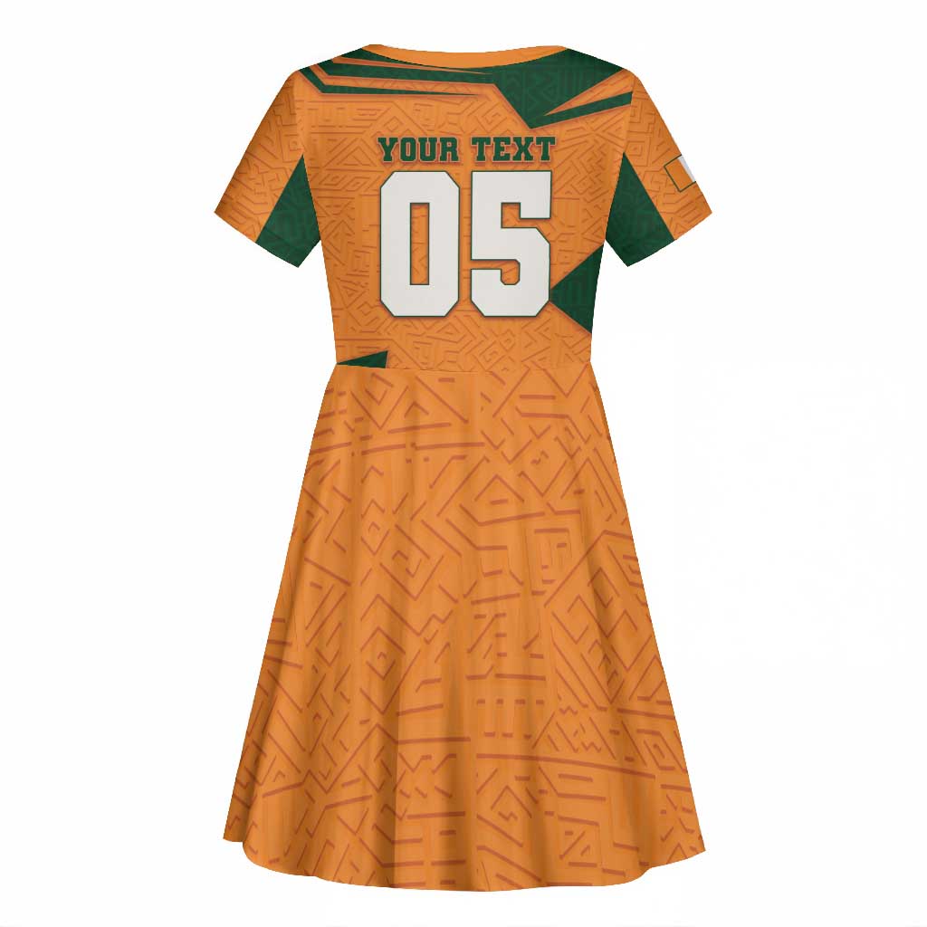 Custom Ivory Coast Football Kid Short Sleeve Dress Elephant Geometric African Art Style