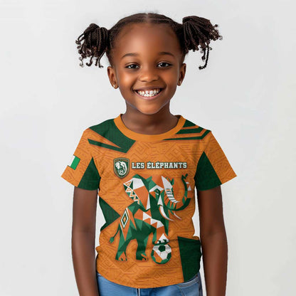 Custom Ivory Coast Football Kid T shirt Elephant Geometric African Art Style