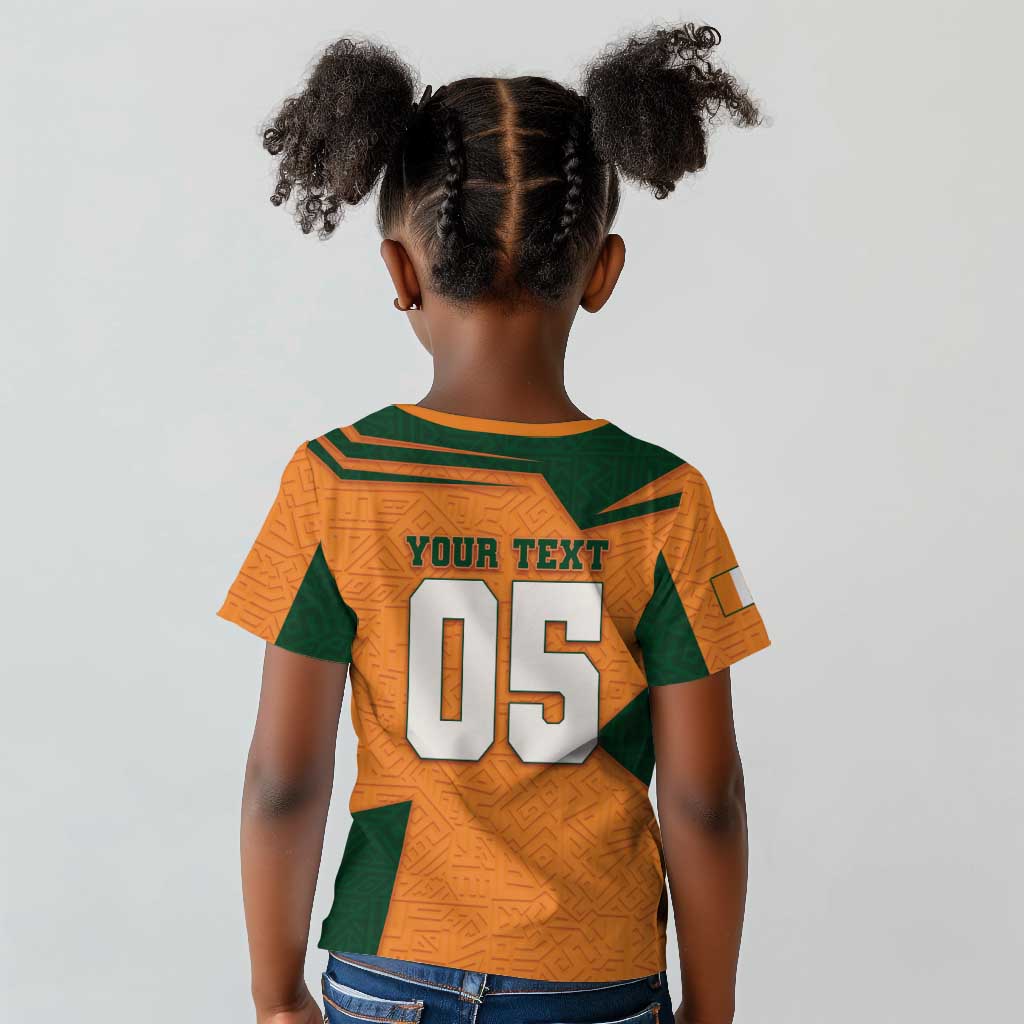 Custom Ivory Coast Football Kid T shirt Elephant Geometric African Art Style