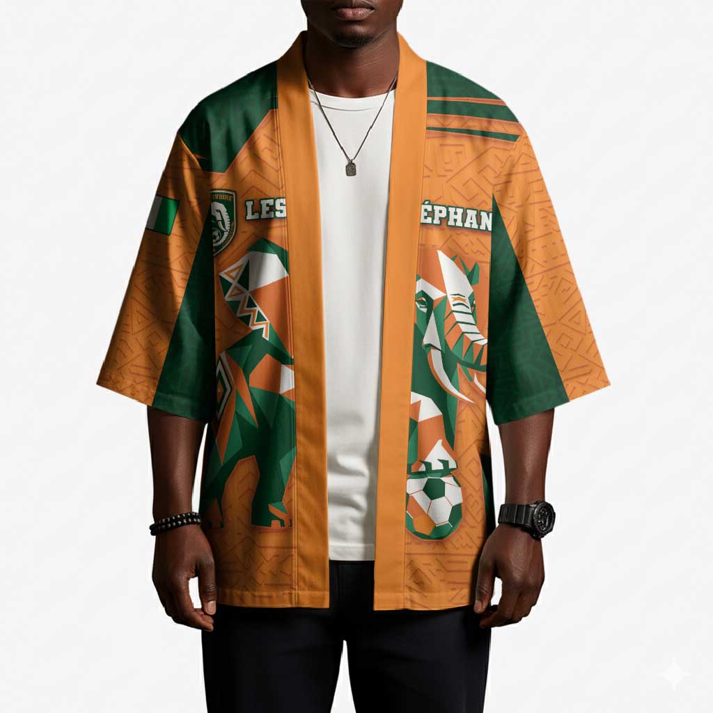 Custom Ivory Coast Football Kimono Elephant Geometric African Art Style