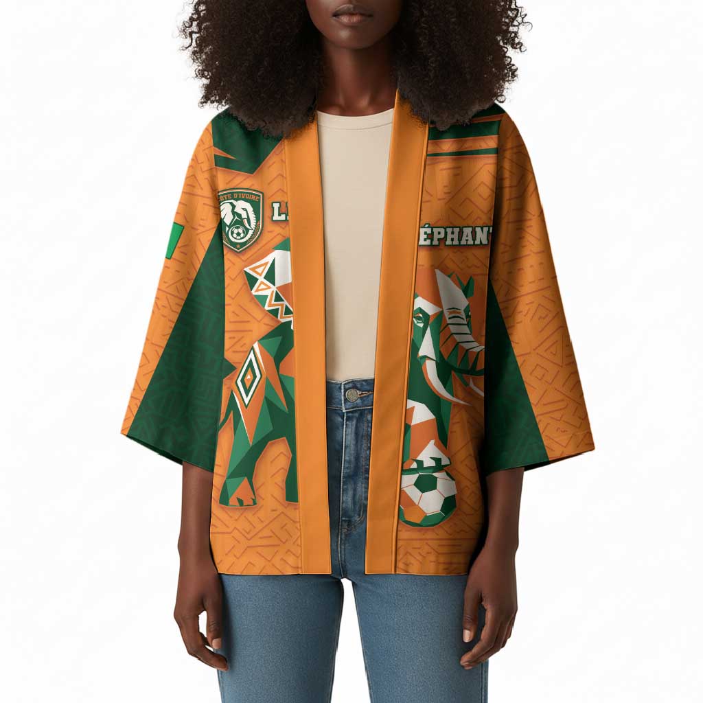 Custom Ivory Coast Football Kimono Elephant Geometric African Art Style