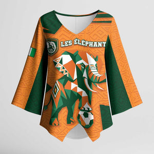 Custom Ivory Coast Football Kimono Sleeve Blouse Elephant Geometric African Art Style