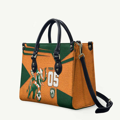 Custom Ivory Coast Football Leather Bag Elephant Geometric African Art Style