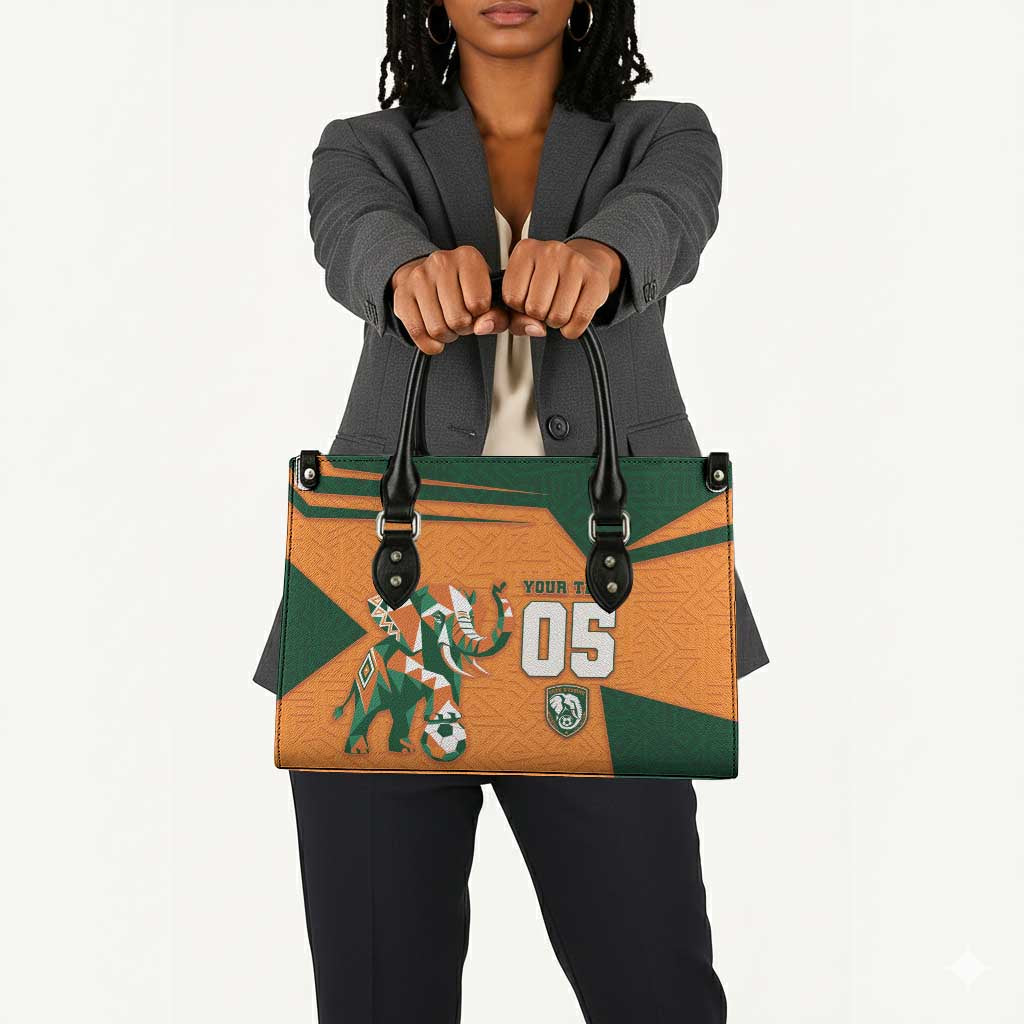 Custom Ivory Coast Football Leather Bag Elephant Geometric African Art Style