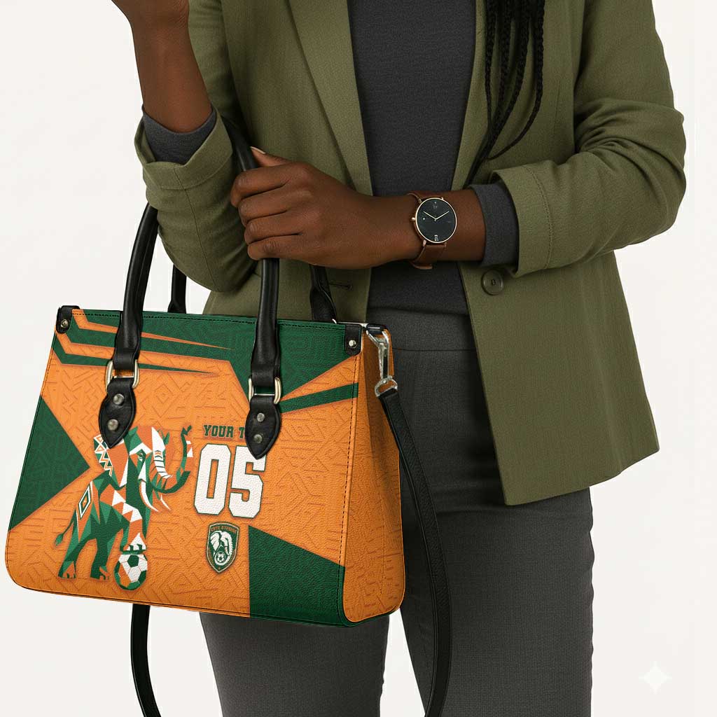 Custom Ivory Coast Football Leather Bag Elephant Geometric African Art Style