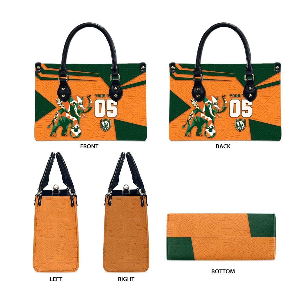 Custom Ivory Coast Football Leather Bag Elephant Geometric African Art Style
